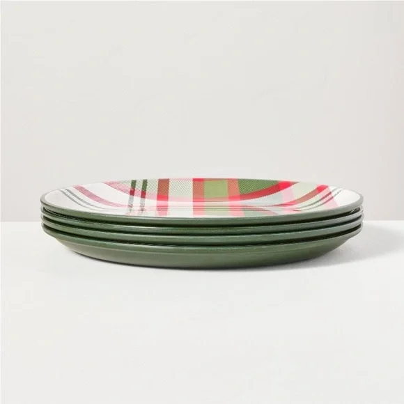Hearth & Hand 4pk 10.5" Christmas Plaid Melamine Dinner Plates Green/Red…
